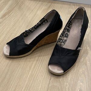 Toms Black Peep Toe Wedges